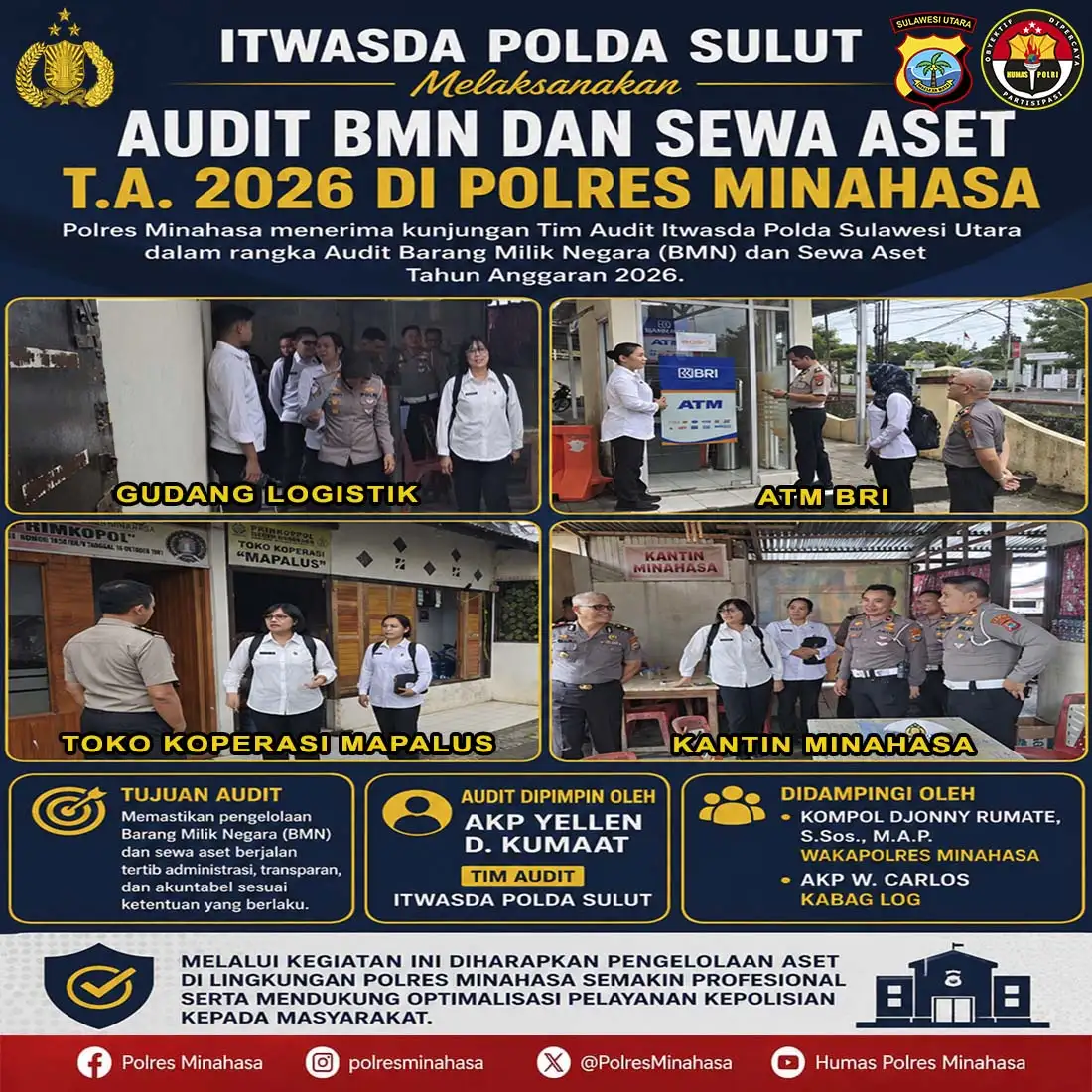 ITWASDA POLDA SULUT MELAKSANAKAN AUDIT BMN (BARANG MILIK NEGARA) DAN SEWA ASET T.A. 2026 DI POLRES MINAHASA